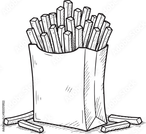 Illustration of french fries in paper bag fast food concept