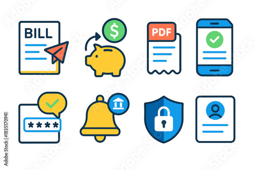 Financial and Security Colorful Icons Set