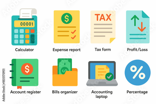 Finance and accounting flat icons set