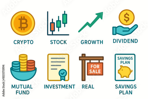 Financial concept colorful icons set