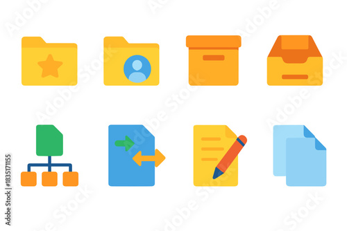 Office and file flat icons set