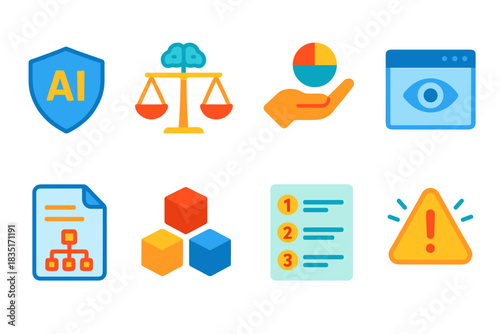 Technology and data management colorful icons set