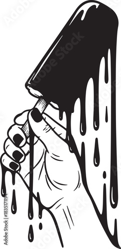 Melting chocolate popsicle being held in a hand vector illustration