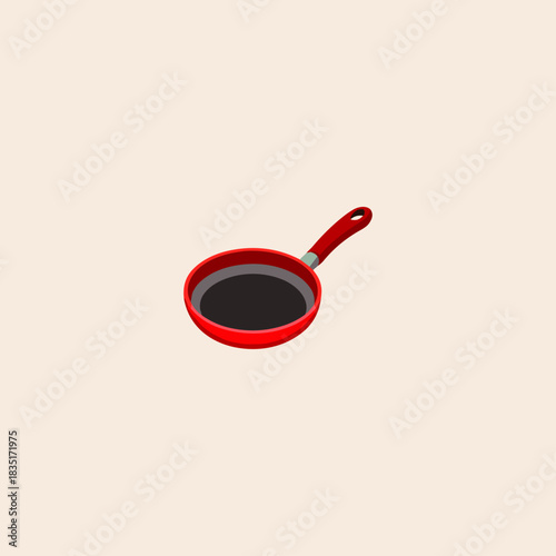 Red frying pan icon flat vector design.