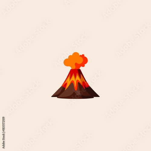 Volcano eruption with hot lava Isolated icon flat vector design.