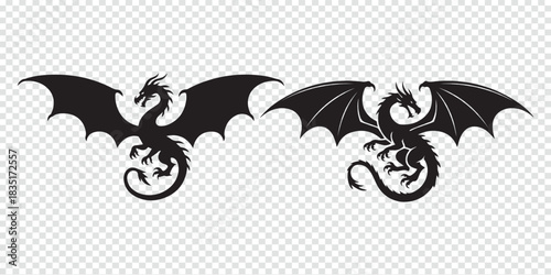 Powerful Dragon Silhouettes for Fantasy Themes – Mythical Creature Vector Collection