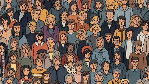 Diverse Crowd of People in a Colorful Illustration.