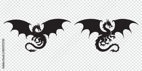 Powerful Dragon Silhouettes for Fantasy Themes – Mythical Creature Vector Collection