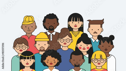 Diverse Group of People Illustration with Various Ethnicities and Styles.
