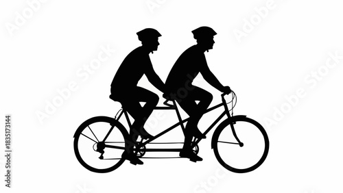 Silhouette of two people riding a tandem bicycle together, enjoying the outdoors.