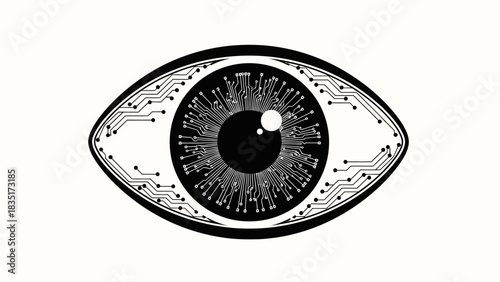Futuristic vision concept with circuit board eye graphic illustration on white