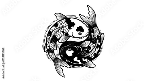 Yin and Yang Koi Fish Design, representing Harmony and Balance of Life