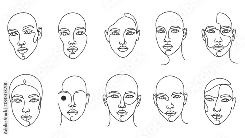 Elegant continuous line drawings showcase diverse and minimalist female facial portraits