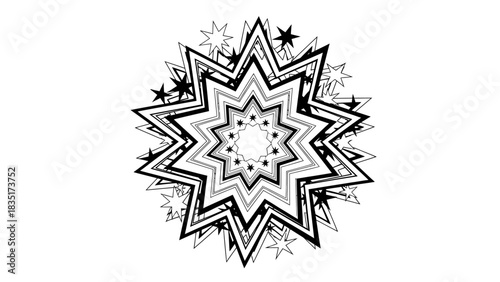 Dynamic black and white starburst pattern radiating energy and geometric design