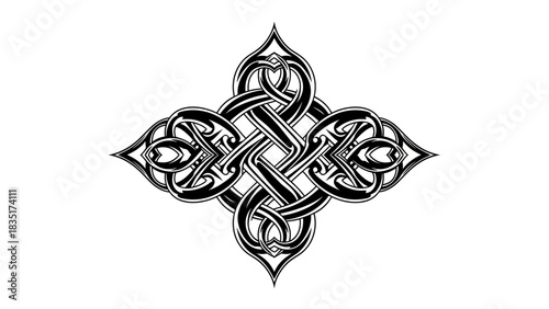 Detailed Black and White Celtic Knot Design with Intricate Interwoven Patterns