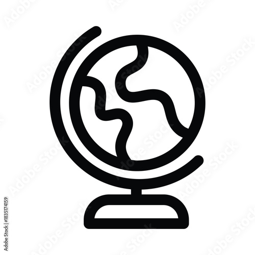 Globe icon on a stand showing simplified continents, symbolizing world geography, global education, travel, international studies, and earth science