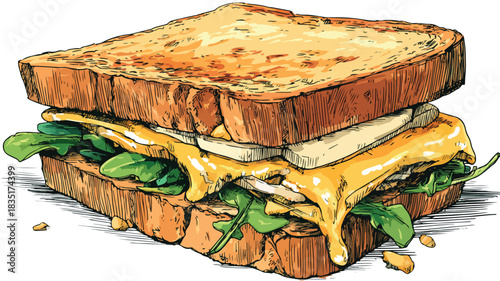 Delicious Sandwich with Cheese and Onions Vector Illustration for Food Lovers