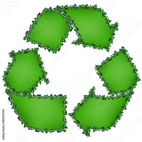 recycle symbol made of grass, recycle symbol on green