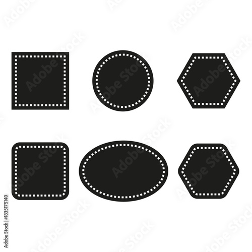 Dotted frame icons. Geometric shape set. Interface element Vector. Black solid figure