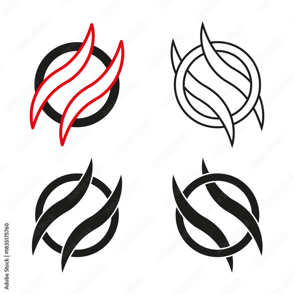 Obraz premium Abstract round symbols. Dynamic wave forms. Intertwined element Vector. Minimalist modern logo.
