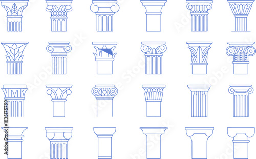 Elegant architectural column designs for construction and historical reference use, CAD architectural drawings