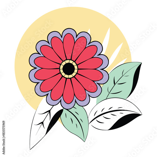 Single vibrant pink gerbera daisy flower centered illustration
