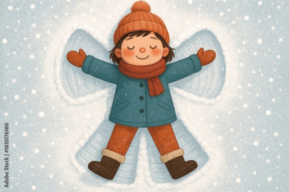 Obraz premium Joyful child making snow angel.