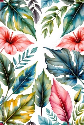Vibrant Tropical Leaves and Flowers Design for Nature and Summer Themes