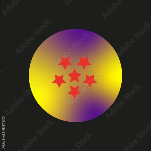 Seven star number. Gradient circle element. Yellow purple Vector. Dark background shape.