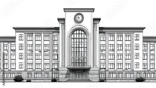 Grand Architectural Design Featuring Clock on Building Facade for Cityscape Photography