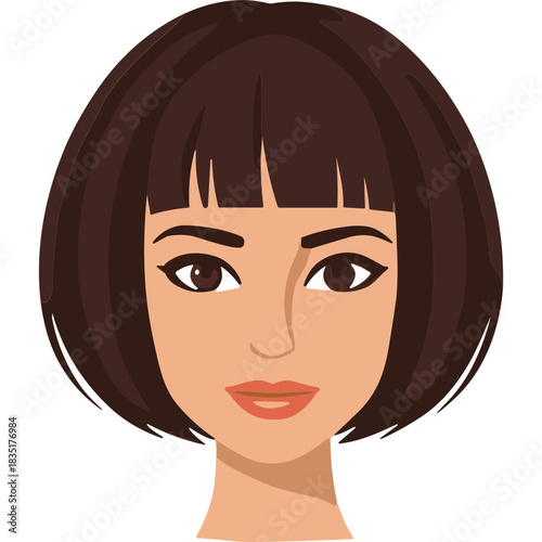 Stylized Portrait of a Woman with a Short Bob Hairstyle and Medium Skin Tone Against a Black Background