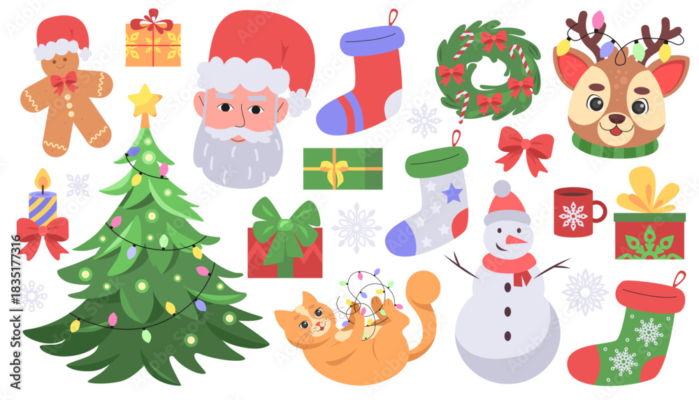 Fototapeta premium Kawaii Christmas elements