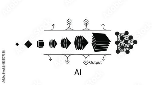 Abstract illustration showing the complex process of artificial intelligence data processing and learning.