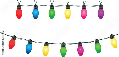 holiday string lights, colorful bulbs, festive lighting, Christmas decor, glowing wire, vibrant illumination, party lights, seasonal decoration, cheerful ambiance, multicolor lamps