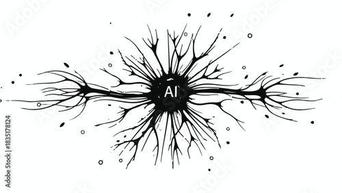 Abstract illustration of artificial intelligence concept with radiating neural network connections