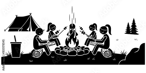 Campfire S'mores Friends Outdoor Party Silhouette