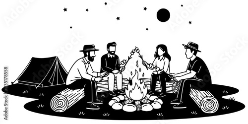 Campfire S'mores Friends Outdoor Party Silhouette