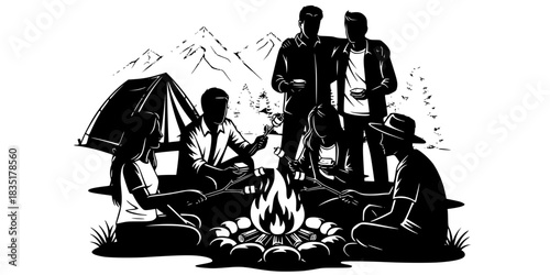 Campfire S'mores Friends Outdoor Party Silhouette