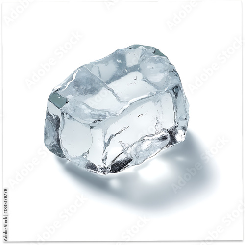 Raw uncut diamond crystal with sharp edges and facets on a white background