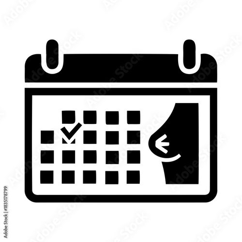 Breast cancer prevention calendar icon with self-exam reminder on white background — ideal for healthcare, oncology and women’s health content