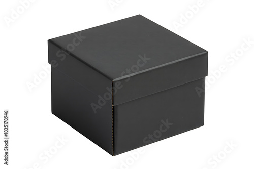 A sleek black square gift box with a lid, perfect for packaging small items, isolated on white background
