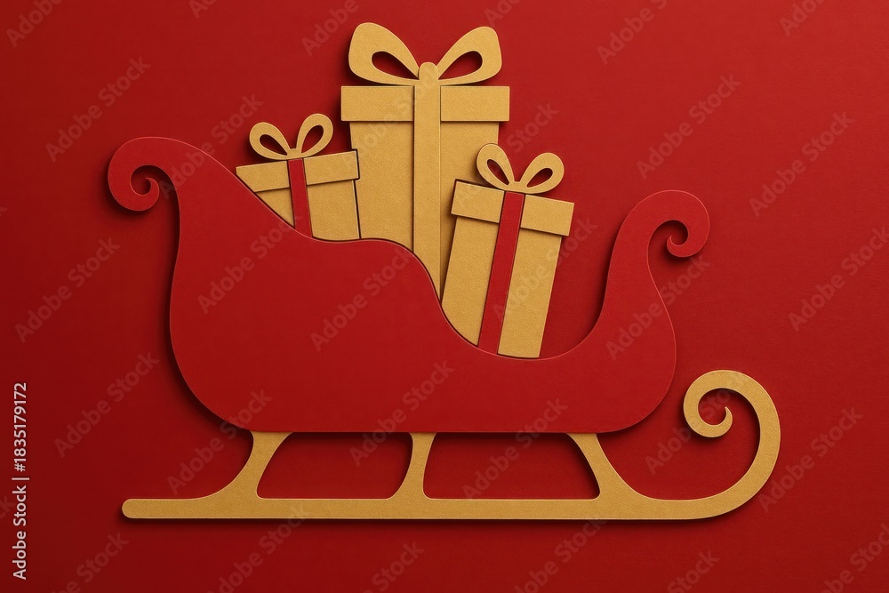 Naklejka premium Festive sleigh with golden gifts.