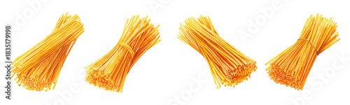 Watercolor set of dry spaghetti. Italian long spaghetti for cooking pasta. Italian products for cooking pasta. Perfect for food packaging design, menus and culinary blogs.