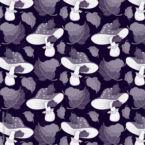 The repeating texture has a mysterious, gothic, and whimsical aesthetic. Ideal for Halloween designs, textile printing, fantasy themes, and sophisticated packaging.