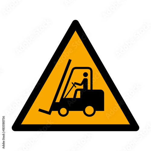 ISO 7010 W014 Forklift Truck Safety Sign. Industrial Vehicle Warning Symbol. Forklift Truck Hazard Pictogram. Caution Sign for Industrial Vehicles. 