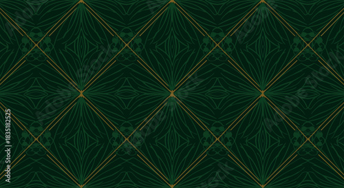 dark green floral pattern with gold lines a luxurious design creating elegance perfect for backgrounds or upscale branding offering sophistication