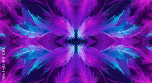 digital glitching feather pattern vibrant purple and blue hues creating a modern abstract backdrop for creative projects adding a futuristic edge.