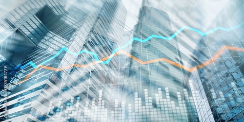 Universal Financial stock trading graph chart diagram business finance concept double exposure mixed media