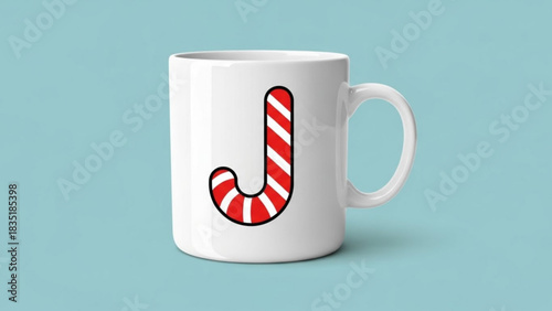 Personalized candy cane initial j mug christmas holiday gift idea for coffee tea lovers present custom name