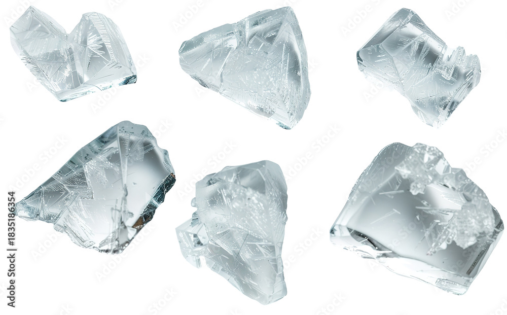 Fototapeta premium Fragments of ice are arranged to show a glass-like appearance. These pieces can be used for winter decorations, holiday designs, or seasonal artwork with a festive feel